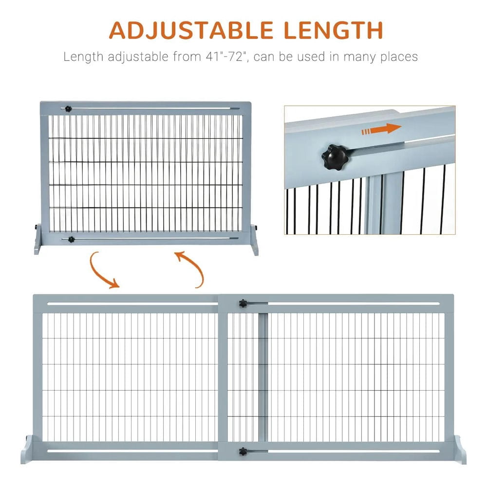 Resenkos 72" W x 27.25" H Extra Wide Freestanding Pet Gate with Adjustable Length Dog, Cat, Barrier, Gray