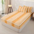 thumbnail image 3 of Castle Fairy Geometric Thin Vertical Stripe Zipper Queen Comforter Set with Fitted Sheet and 2 Pillowcases,Vintage Wide Band Zipper Bedding Set,Orange White,Reversible, 3 of 7