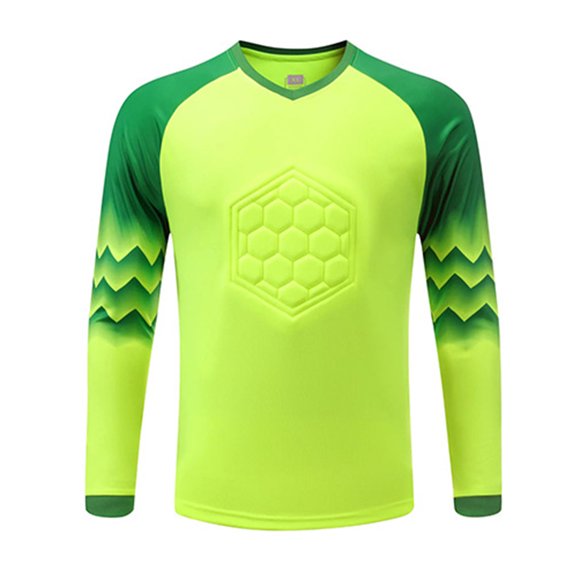 Linjinx Kids Football Team Training Uniform Tops Padded Boys Soccer Goalie Jersey Goalkeeper Shirt Fluorescent Green M