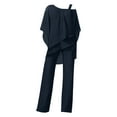 thumbnail image 4 of YUEJUIR Womens Elegant Chiffon 2 Piece Outfits Half Sleeve Solid Color Irregular Set Ruffle Blouse Wide Leg Pants for Mother Wedding Guest Pant Suit (Navy Blue,M), 4 of 4