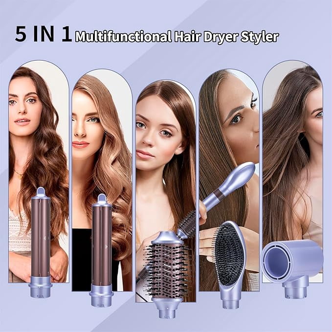 5 in 1 Hot Air Styler, High-Speed Negative Ionic Hair Dryer Fast Drying, Multi Hair Styler, Professional Blow Dryer Brush for Curling, Volumizing, Straightening & Styling with a Travel Case