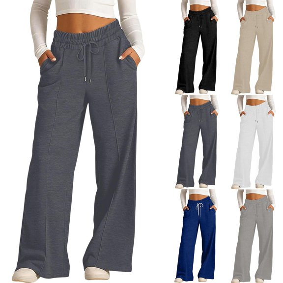 LIaqionyy Girls Sweatpants Casual Wide Leg Pants High Waisted Baggy Drawstring School Uniform Trouser with Pockets