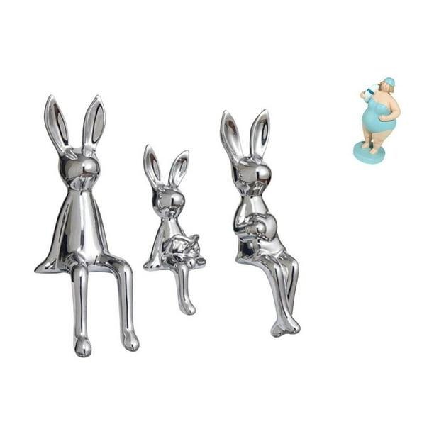 Figura De Familia De Conejos Y Muñeca De Resina De Mujer Playera, Estatua De Dama, Colección Para Mesa, Armario, Estantería, Decoración De Sala De Estar, Escultura De Animal, Centro De Mesa