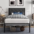 thumbnail image 2 of Amolife Twin Size Metal Bed Frame with Upholstered Headboard, Dark Gray, 2 of 8
