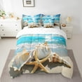 thumbnail image 2 of Ocean Beach 7 Piece Comforter Set Full Bed in a Bag,Tropical Hawaiian Sea Wave Animals Shell Starfish Bedding Sets Coastal Nature Theme Teal Sheet Set with Comforter, 2 of 5