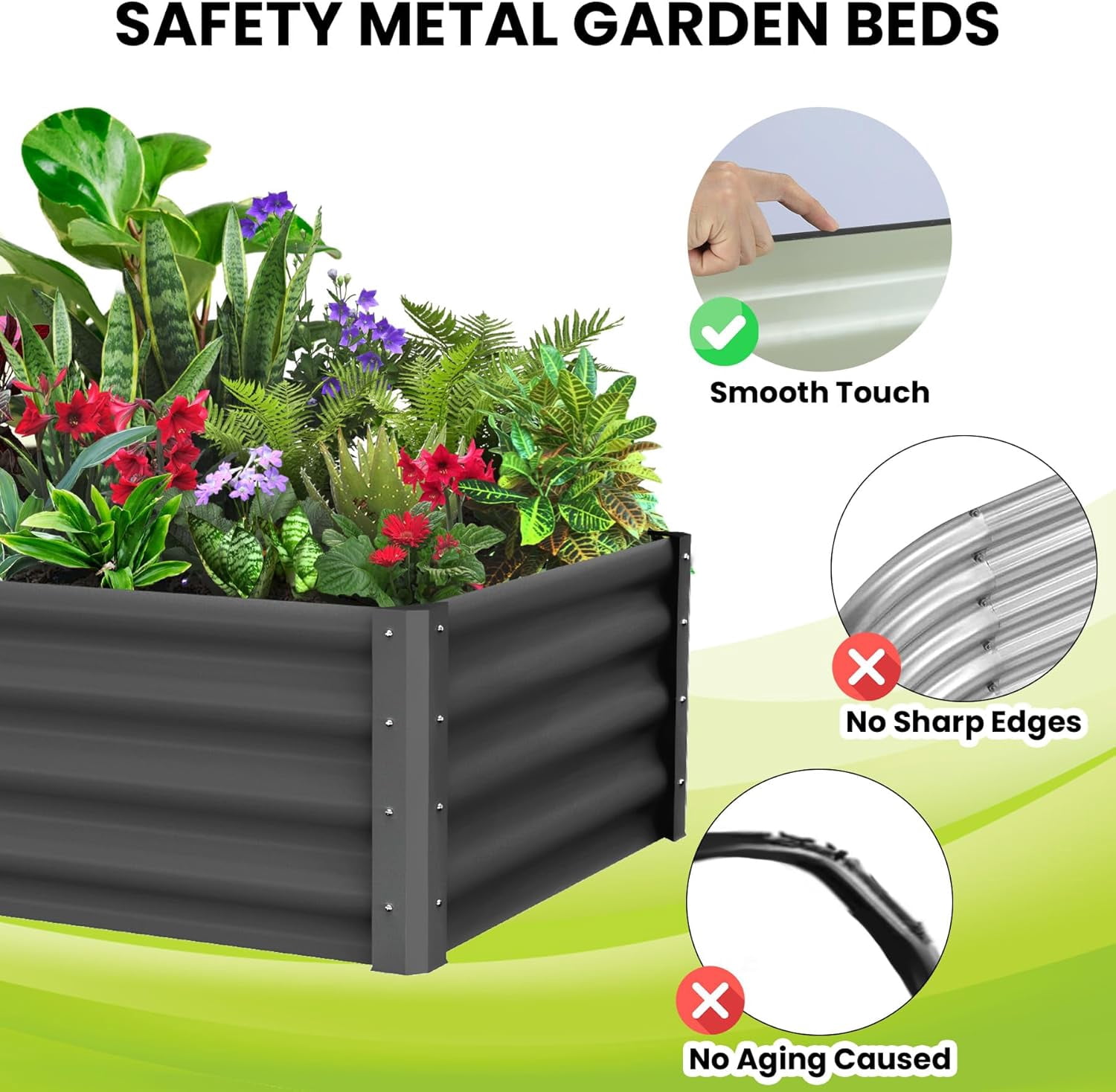 Acekid Raised Garden Bed Set of 2 - 6x3x2FT Galvanized Raised Garden Bed, Large Outdoor Planter, Open Base, Safety Edge, Gardening Glove