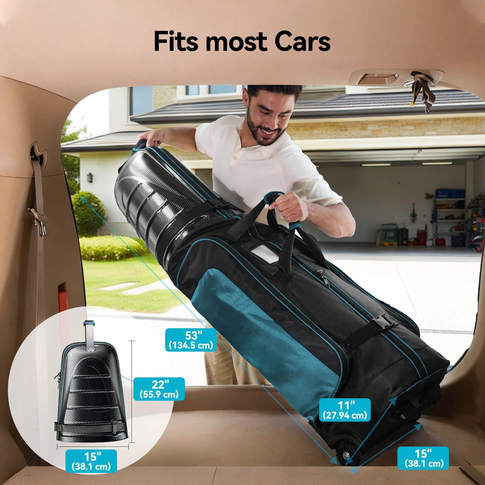 Golf Travel Bag For Airlines With Carbon Fiber Hard Top  Protective Club Traveling Cover Wheel Carrier Case Airplanes Thick Padding Durable Zippers And 2 Sided Spacious Pockets