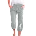thumbnail image 2 of Sakmal Women's Capri Pants Wide Leg 7/8th Cotton Linen Pants Drawstring Spring Fashion Floral Capris for Women XL, 2 of 5