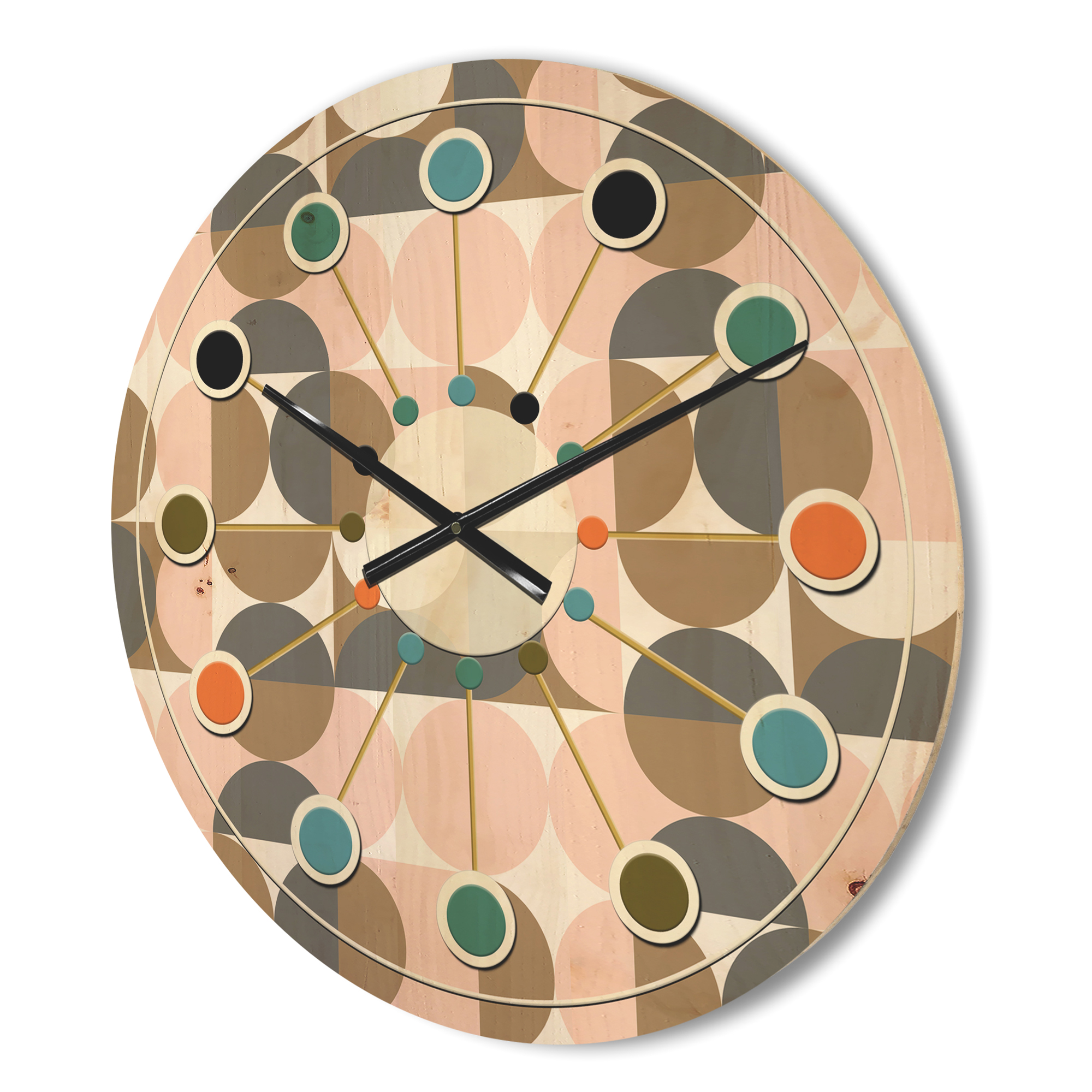 Designart 'Circular Retro Pattern IV' Mid-Century Modern Wood Wall Clock