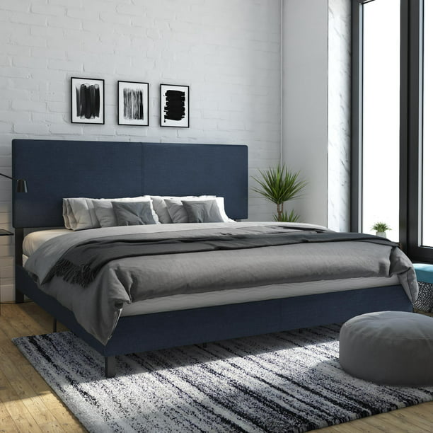 DHP Janford Upholstered Bed, King Size Frame, Navy Blue Linen - Walmart