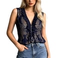 thumbnail image 2 of Boho Tank Tops for Women Summer Lightweight Mesh Half Zip Ruffle V Neck Sleeveless Shirt Casual Blouse, 2 of 6
