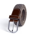 thumbnail image 2 of Cinturón elástico trenzado universal de tela informal para hombre y mujer, con presilla y punta de cuero sintético (negro), 2 of 5