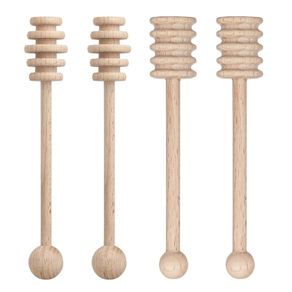 HIC Kitchen Honey Syrup Dipper Servers, FSC-Certified Beechwood, Responsibly Forested, Set of 4, 2 each 4.25 and 6-Inch