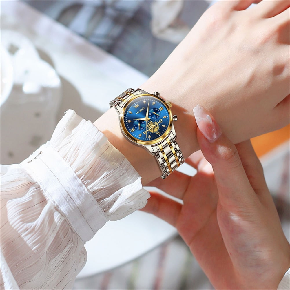 OLEVS Watches for Womens Business Luxury Casual Analog Quartz Diamond Stainless Steel Chronograph Waterproof Luminous ladies Watches Reloj Para Mujer Gold/White/Black/Blue