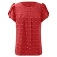thumbnail image 5 of vigerkar Women 2025 Summer V Neck Ruffle Short Sleeve Blouse Swiss Dot Flowy Shirt Tunic Top Red, S, 5 of 6