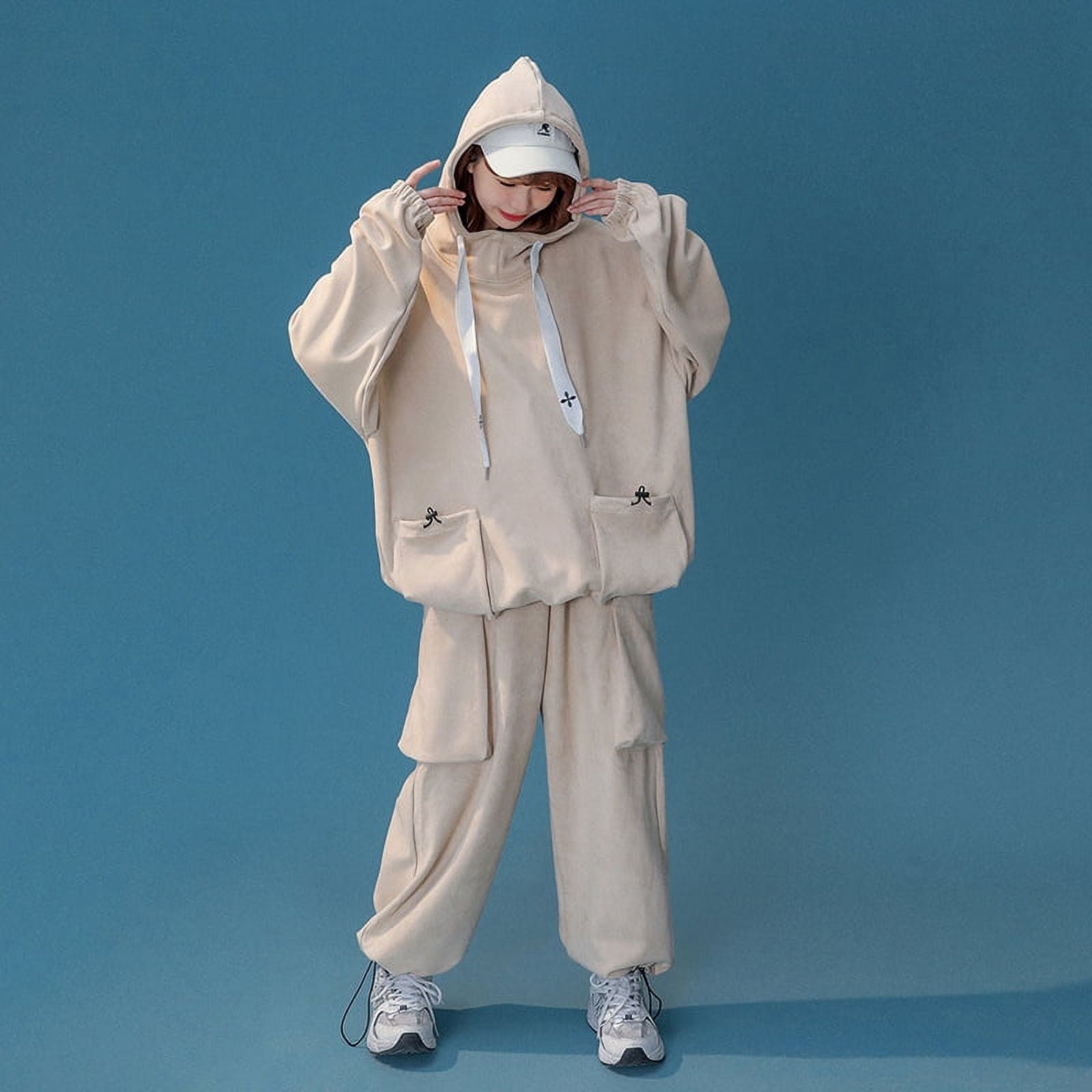 Suede Hooded Sweatshirt Suit For Women, Unisex Workwear Sweatshirt Suit For Men White M