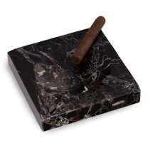 Square Black "Zebra" Marble Four Cigar Ashtray.