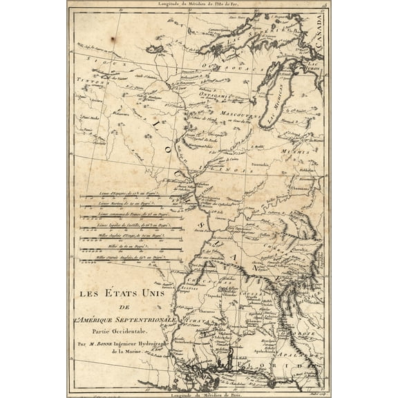 24"x36" Gallery Poster, map of western united states 1788 in french