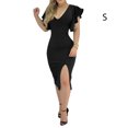 thumbnail image 4 of Minnieouse Vestido dividido de manga corta con cuello en V Swing Sundress Club Party Banquet Fecha Esposa Novia Ropa de moda de verano Vestidos Negro S Minnieouse AP010964-09, 4 of 6