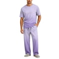 thumbnail image 2 of Dwelliawo Men Oversize Tall Pajama Set Soft Modal Crewneck Short Sleeve Sleepwear 2 Piece Loungewear Outfit T-Shirt And Long Pants With Pockets For Lounging At Home Purple S, 2 of 9