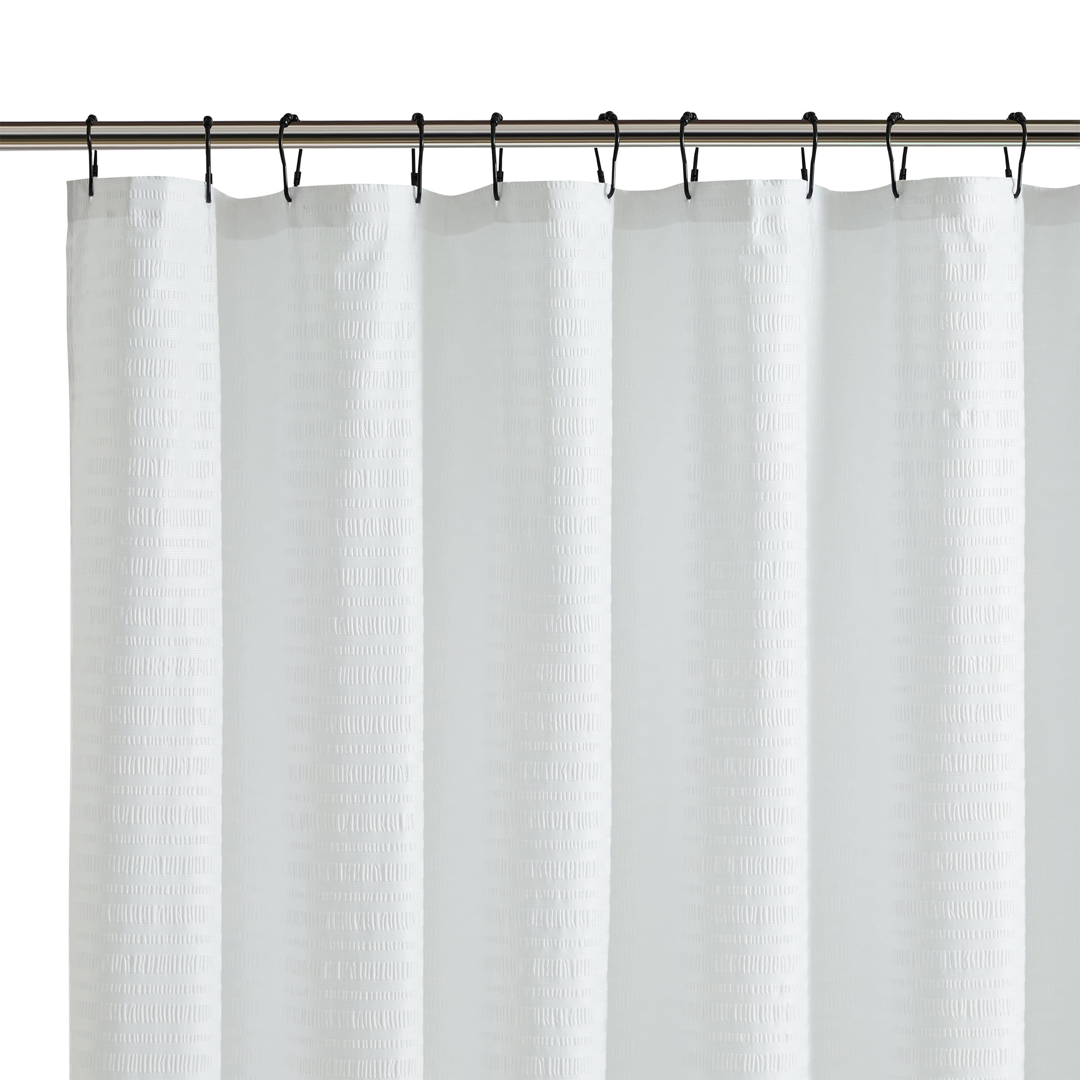 Mainstays 15-Piece White/Black Embossed Stripe Polyester Shower Curtain Bath Set, 70" x 72"