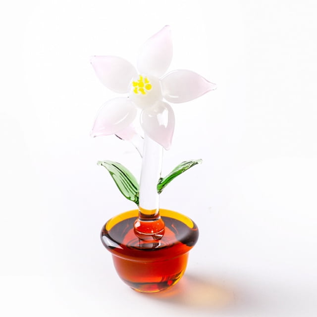 Figura de flor de vidrio, escultura soplada a mano con base de vidrio, adorno de mesa coleccionable para el hogar