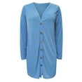 thumbnail image 6 of Fiaer Women Button down Long Sweaters Long Sleeve V-Neck Lightweight Trendy Solid Breathable Knit Tops Blue L, 6 of 7