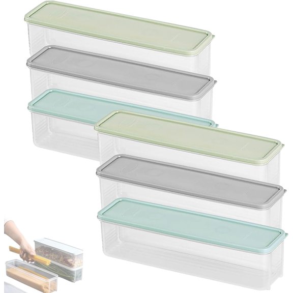 Storage & Crisper Boxes, Spaghetti Container Storage, Pasta Organizer for Fridge, Stackable Kitchen Refrigerator Food Box with Lids for Vegetable & Fruit, Clear Plastic Produce Box