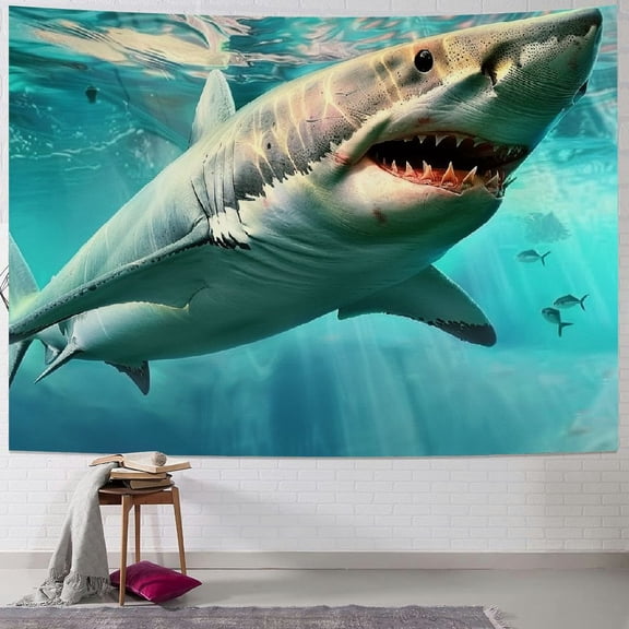 PRATYUS Shark Ocean Decor Tapestry Wall Hanging for Mens , Sea Animal Megalodon Underwater World Art Boys Tapestries Decor for Bedroom Living Room College Dorm, Wall Blankets Painting