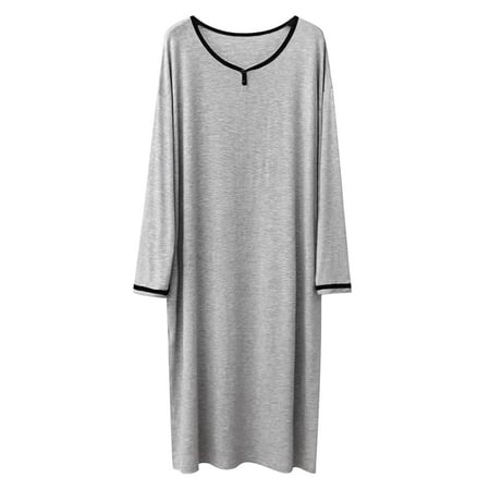 

HuaAngel Men s Nightshirt Long Sleeve Sleepwear Soft Comfy Nightgown Loose Sleep Shirt L-3XL