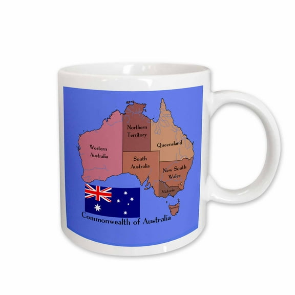3drose, the Map and Flag of the Commonwealth of Australia with States and Territories Marked., 11oz Mug