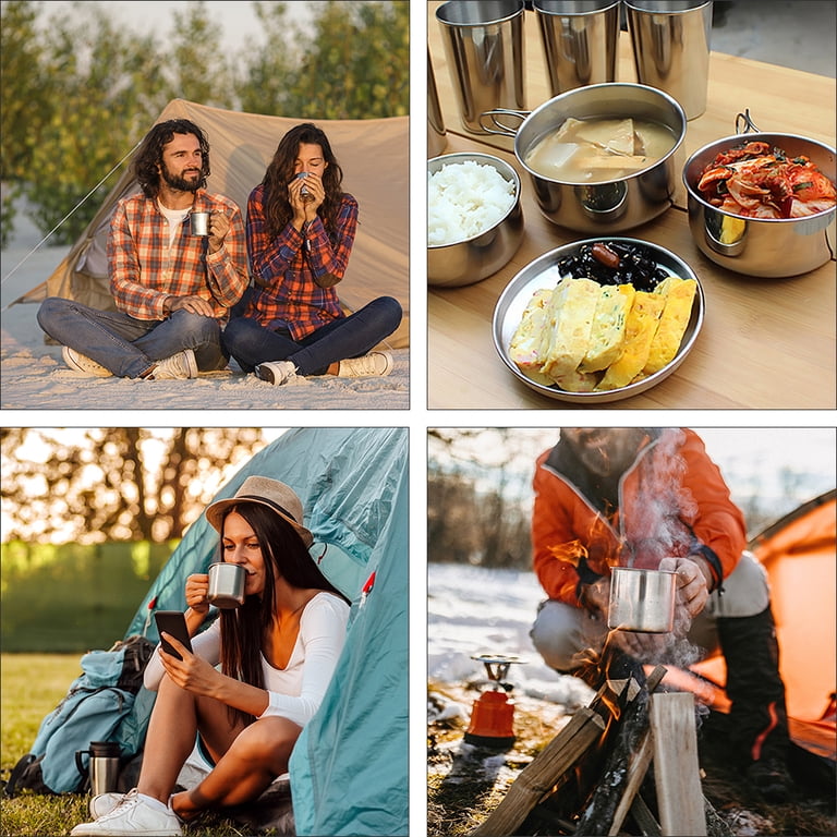 Backpacking Cup With Lid CAROTE 10pcs Pots And Pans Set, Stainless ...