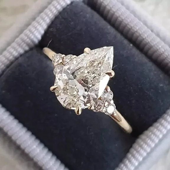 3ct TCW Pear Cut Moissanite Engagement Ring In 14k Yellow Gold Plated