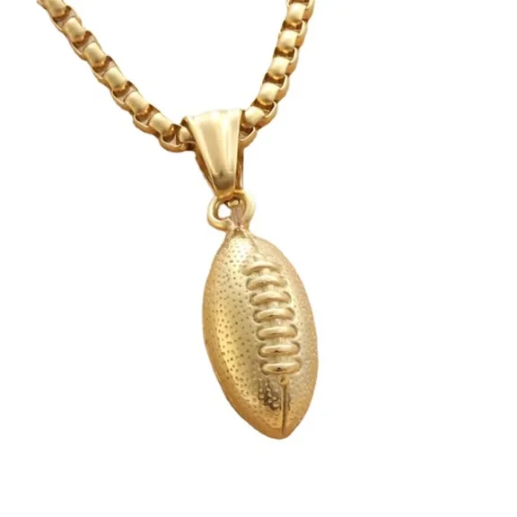 PAMTIER Unisex Stainless Steel Personality Vintage Hip Hop Cool Simple Geometrical 3D Rugby Baseball Sports Ball Pendant Necklace Gold with Chain