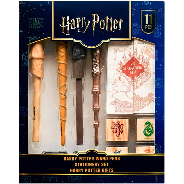 Set de papelería con 4 bolígrafos con forma de varita de Harry Potter, mapa y sello Merodeadores