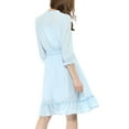 thumbnail image 4 of INSPIRE CHIC Women's Layered Ruffle Hem 3/4 Sleeves Smocked Chiffon A-Line Dress L Blue, 4 of 9