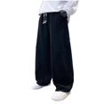 thumbnail image 2 of Afuyipoi Boys Wide Leg Sweatpants 100% Cotton Loose Fit Active Casual Track Trousers for Kids Size 5-15 Years Black Size 5, 2 of 8