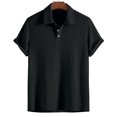 thumbnail image 2 of Mens Waffle Knit Short Sleeve s Shirts Button Up Loose Fit Casual Summer Tops Solid Color Beach Tshirts Black L, 2 of 9