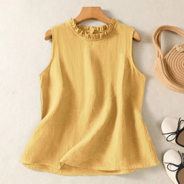 mfyjkho Camisetas Sin Mangas Para Mujer, Camisola De Verano Y Lino Para Mujer, Sin Mangas, Color Liso, Informal, Camisola Vestidos Maxi Para Mujer L
