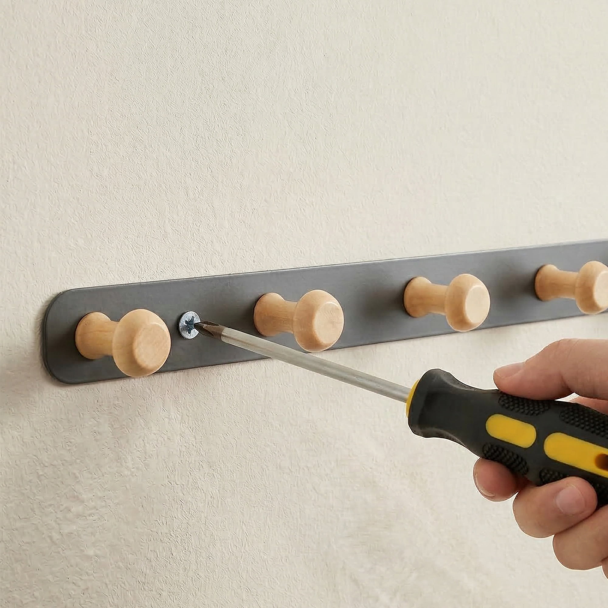 Unique Bargains Coat Rack Wall Mount Aluminum Alloy Wood Hook Hat Rack Gray 14.2"x1.3"