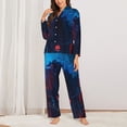 thumbnail image 2 of Yiaed Spooky Halloween Night Scene Print Pajamas Women's Long Sleeve Sleepwear Soft Button Down Loungewear Pjs Lounge Set Nightwear Womens Pajama Pants-Small, 2 of 7