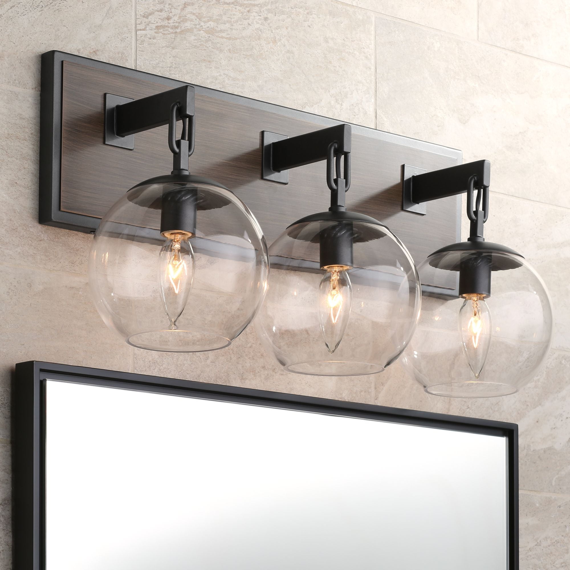 Possini Euro Design Modern Industrial Wall Light Gunmetal Wood Hardwired 20 Wide 3 Light Fixture Glass Globe For Bathroom Vanity Walmartcom Walmartcom