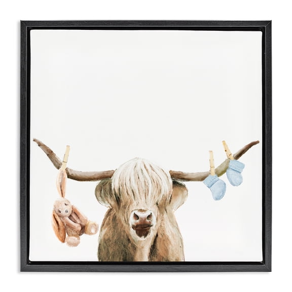 Highland Cow Baby Boy Black Framed Floater Canvas Wall Art, design by Ali Lynne