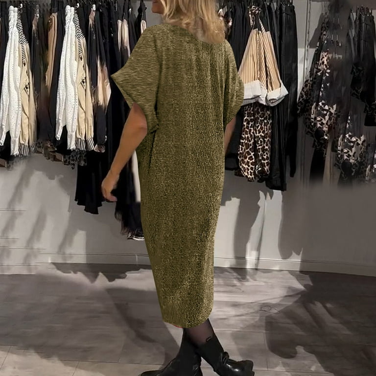 Ovbmpzd Holiday Dresses for Women 2026 Gold Wedding Guest Midi Bat Sleeve Dress V Neck Dresses Sundresses for Women Over 50 S, Women's, Size: Small