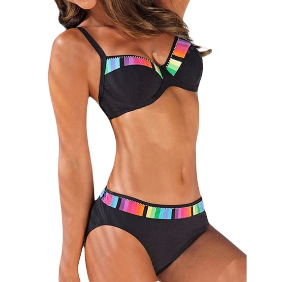 Seyurigaoka Women Summer Sexy Split Swimwear Set, Creative Gradient Color V-neck Backless Bikini Swimsuit for Vacation Travel