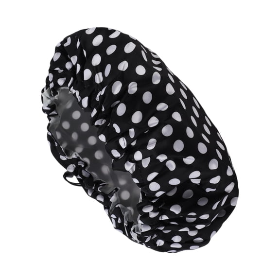 Unique Bargains Women's Dots Pattern Shower Cap White Black 1 Pc