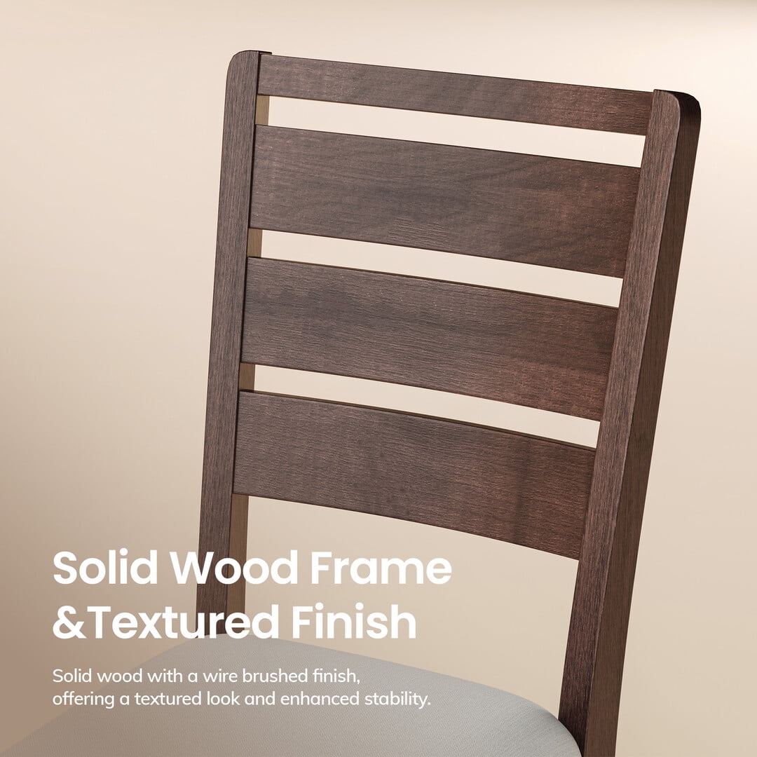 COLAMY SERA Solid Wood Dining Chair Set of 4 with Fabric Upholstered Cushion, Ladder Back Farmhouse Kitchen Chair, Modern Two-Tone Chair for Home and Restaurant, Brown