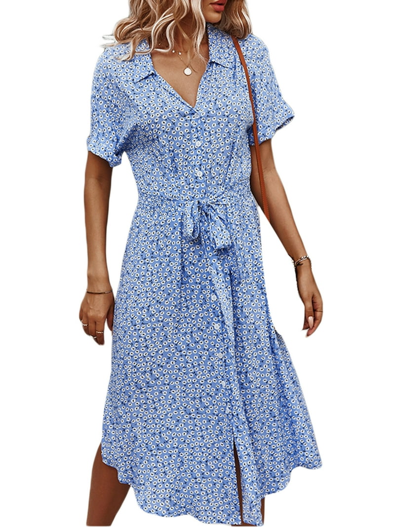 blue floral button down dress Dali Floral Applique Gown in Blue – Elliatt main image 0