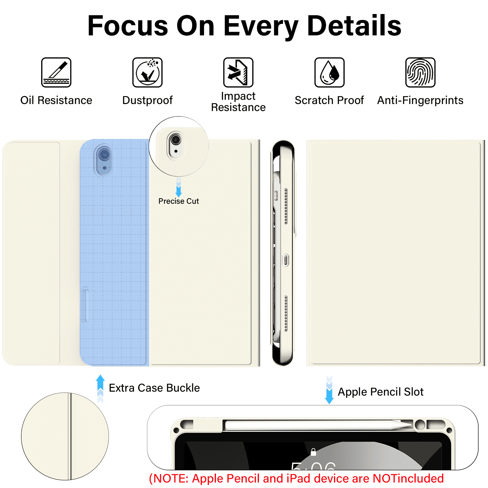 Kenke Keyboard Case iPad Air 11 Inch M4/M3/M2 (2026/2025/2024), iPad Air 5/4th Gen (2022/2020) 10.9 Inch, Detachable Bluetooth Keyboard Rechargeable with Right Side Pencil Holder & Groove,Cream White