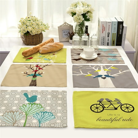 

Ludlz Waterproof Table Mat Clear Printing Linen Nice-looking Place Mat Party Supplies